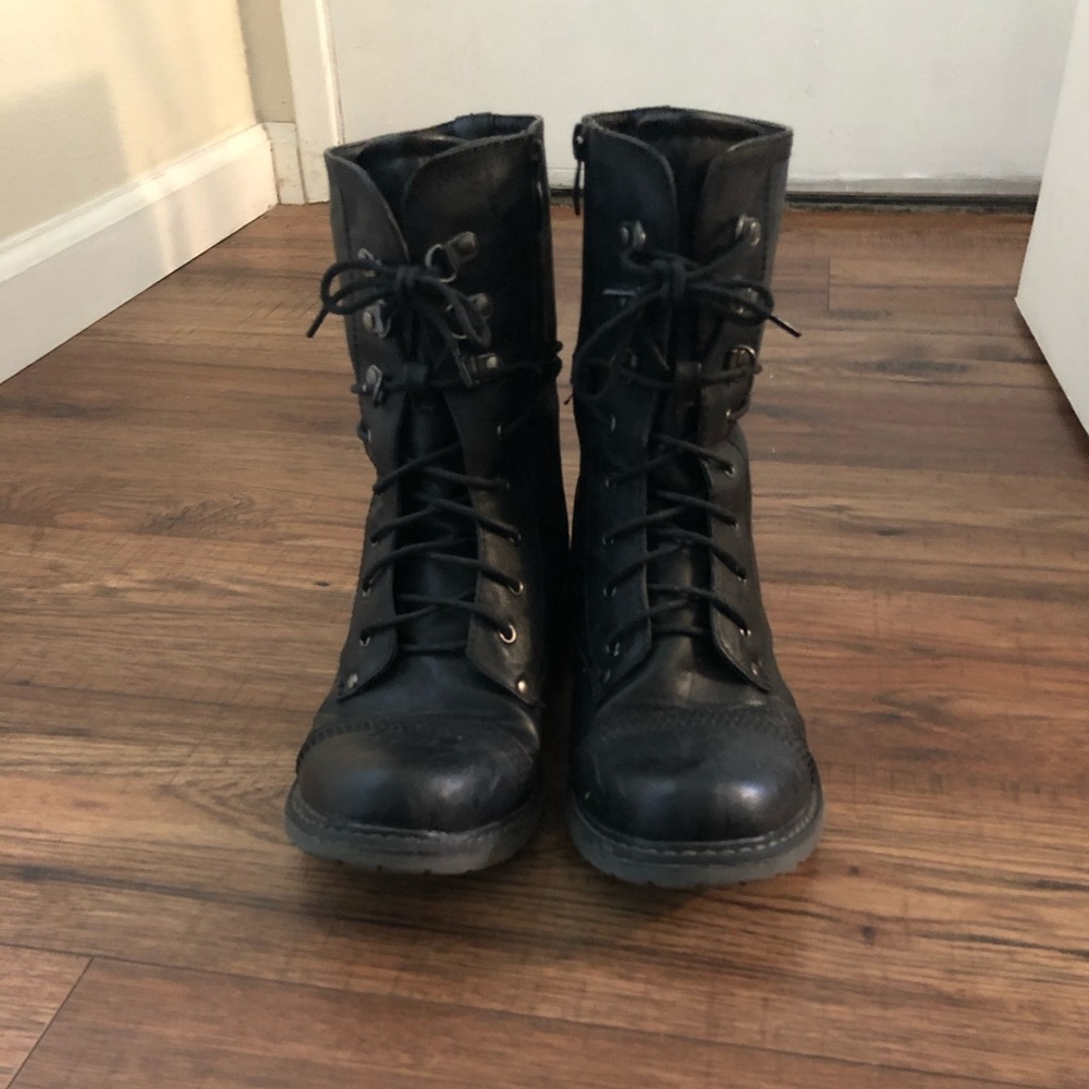 Black Leather combat Boots